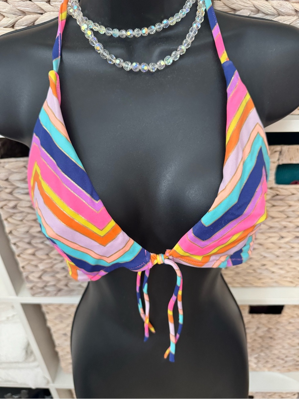 Vibrant Multicolor Stripe Tie-Front Bikini Top Only